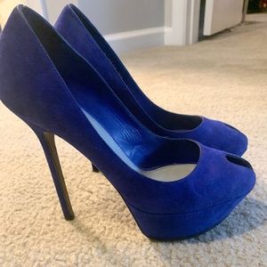 Authentic Blue Suede Sergio Rossi Peep toe Platform Heels